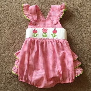 Shine by Castles & Crowns Pink Check Flower Onesie Romper